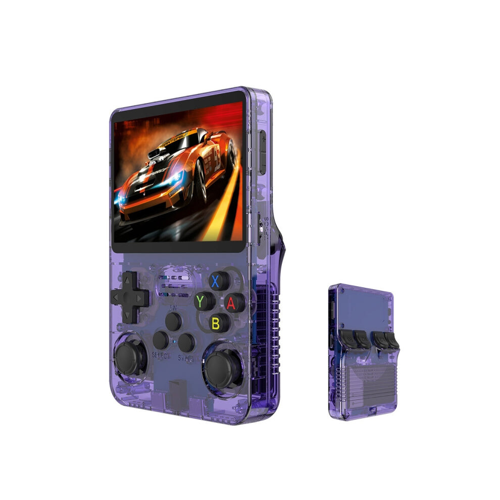 R36S Retro Handheld Game Console Linux System 3.5-Inch IPS Screen Portable Video Player 64G Purple Transparent