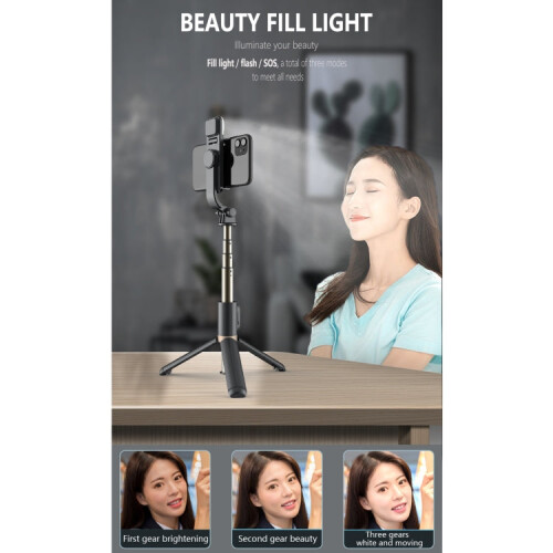 Q03S Fill Light Bluetooth Selfie Stick Tripod Mobile Phone Holder(White) 2