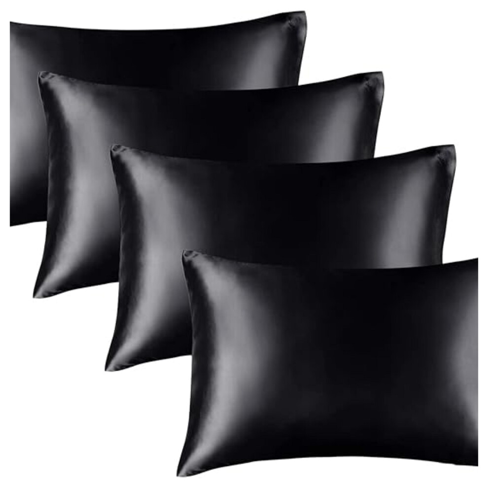 (Black Pillowcase 4-Pack) Satin Silk Pillowcase For Hair Pack of 1, 2 & 4