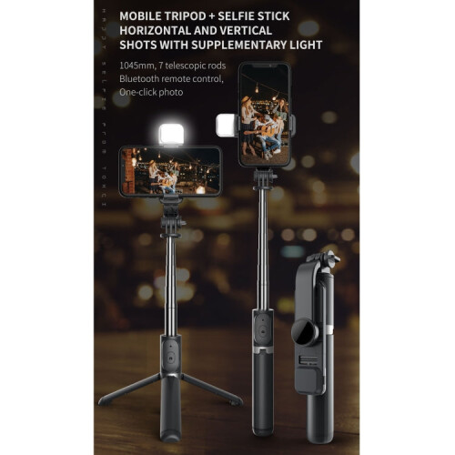 Q02S Fill Light Bluetooth Selfie Stick Tripod Mobile Phone Holder(White) 2