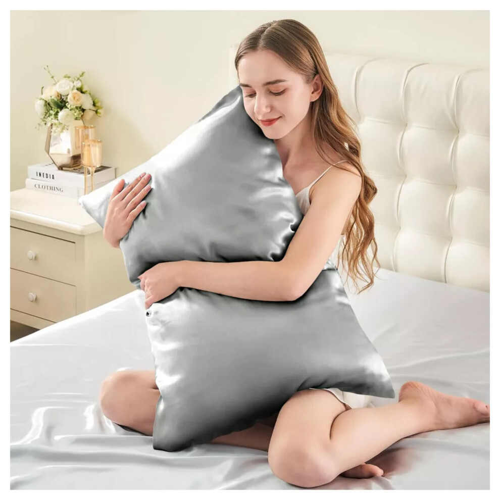 (Silver Pillowcase 2-Pack) Satin Silk Pillowcase For Hair Pack of 1, 2 & 4