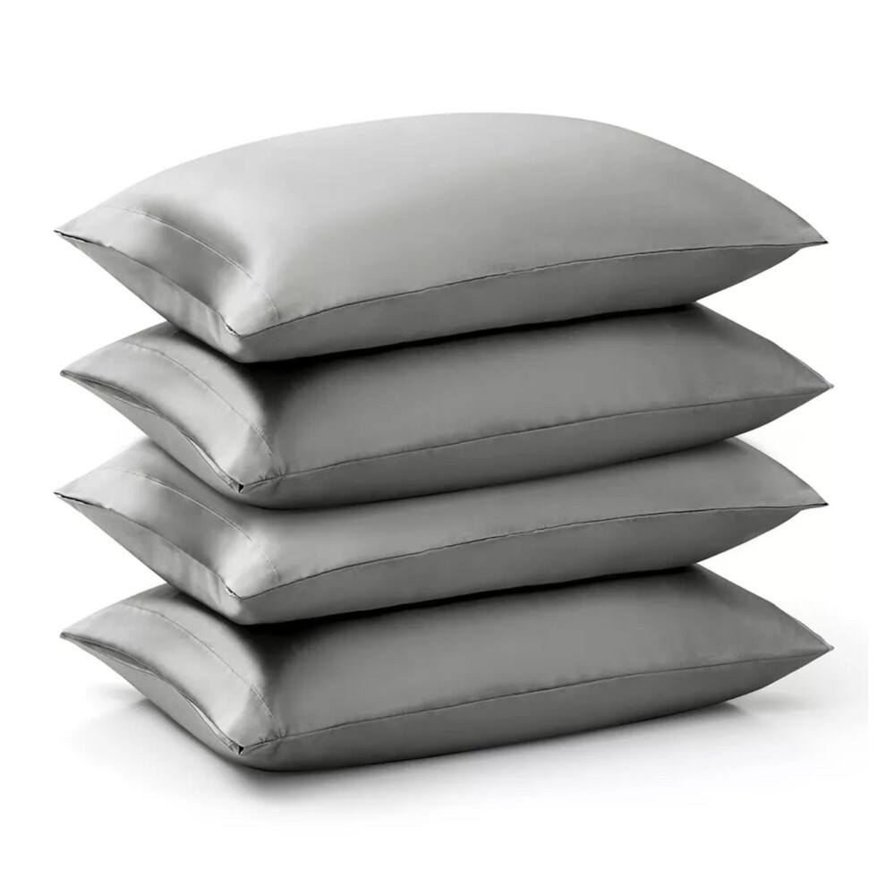 (Silver Pillowcase 4-Pack) Satin Silk Pillowcase For Hair Pack of 1, 2 & 4