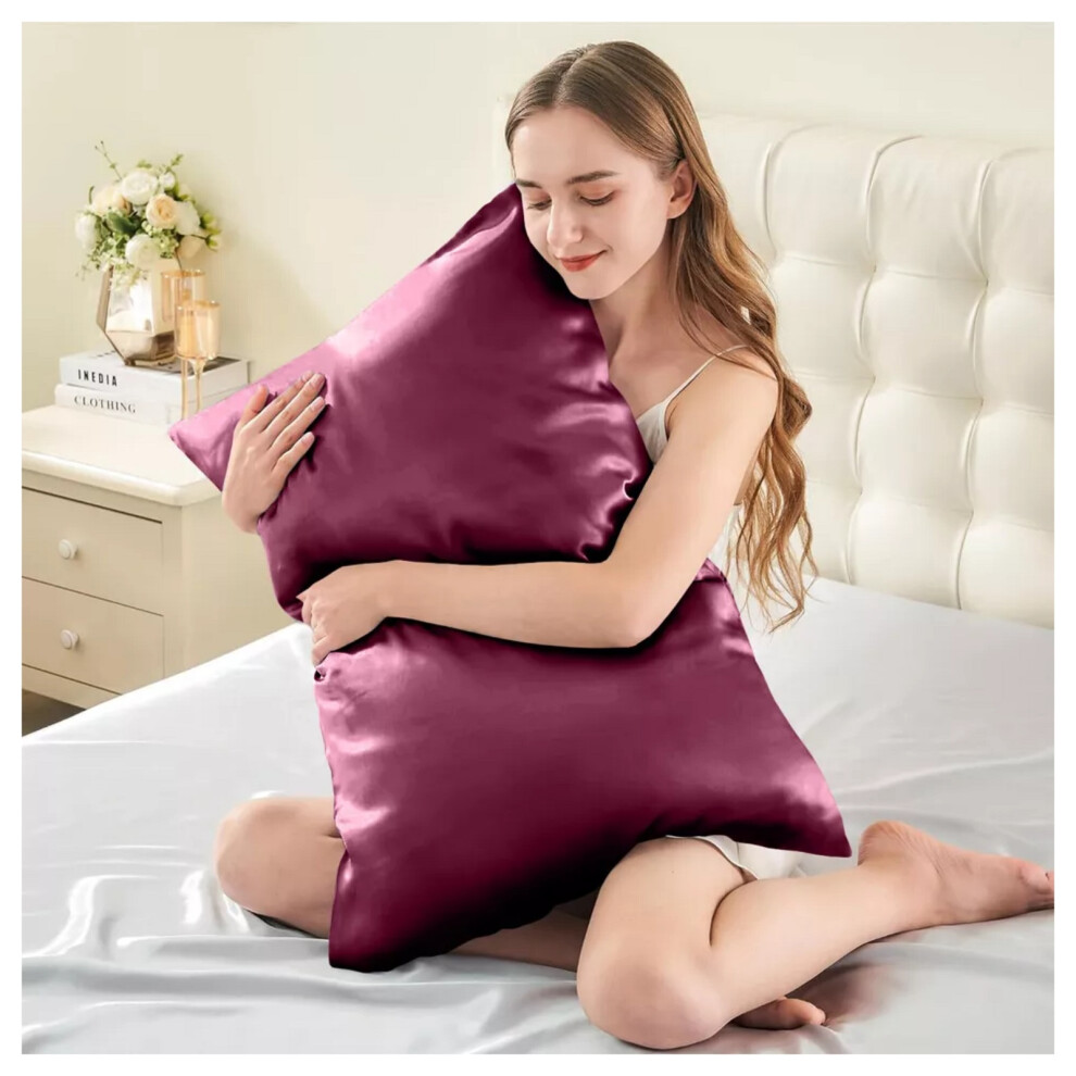 (Burgundy/Red Pillowcase 2-Pack) Satin Silk Pillowcase For Hair Pack of 1, 2 & 4