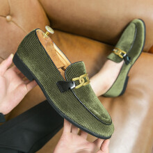 (46, Green) Loafers Shoes Italian Fashion Corduroy Men Shoes For Driving Shoes Luxury