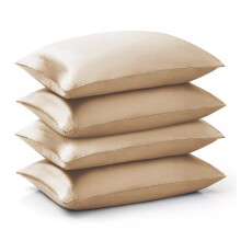 (Beige Pillowcase 4-Pack) Double Sided Pillowcase Satin Silk Soft Pillow Cover For Hair Pack of 1, 2 & 4