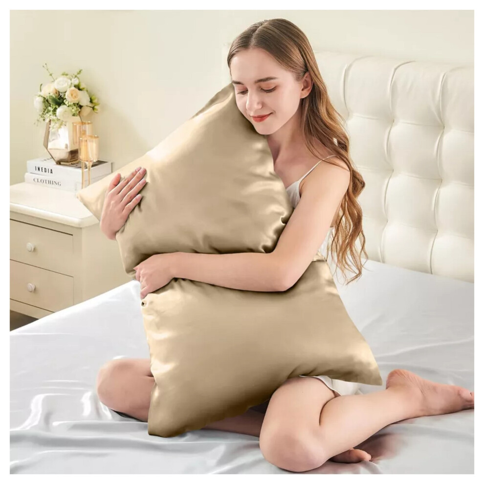 (Beige Pillowcase 2-Pack) Satin Silk Pillowcase For Hair Pack of 1, 2 & 4