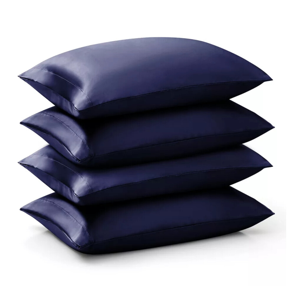 (Navy Blue Pillowcase 4-Pack) Satin Silk Pillowcase For Hair Pack of 1, 2 & 4