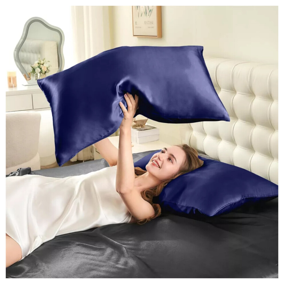 (Navy Blue Pillowcase 2-Pack) Satin Silk Pillowcase For Hair Pack of 1, 2 & 4