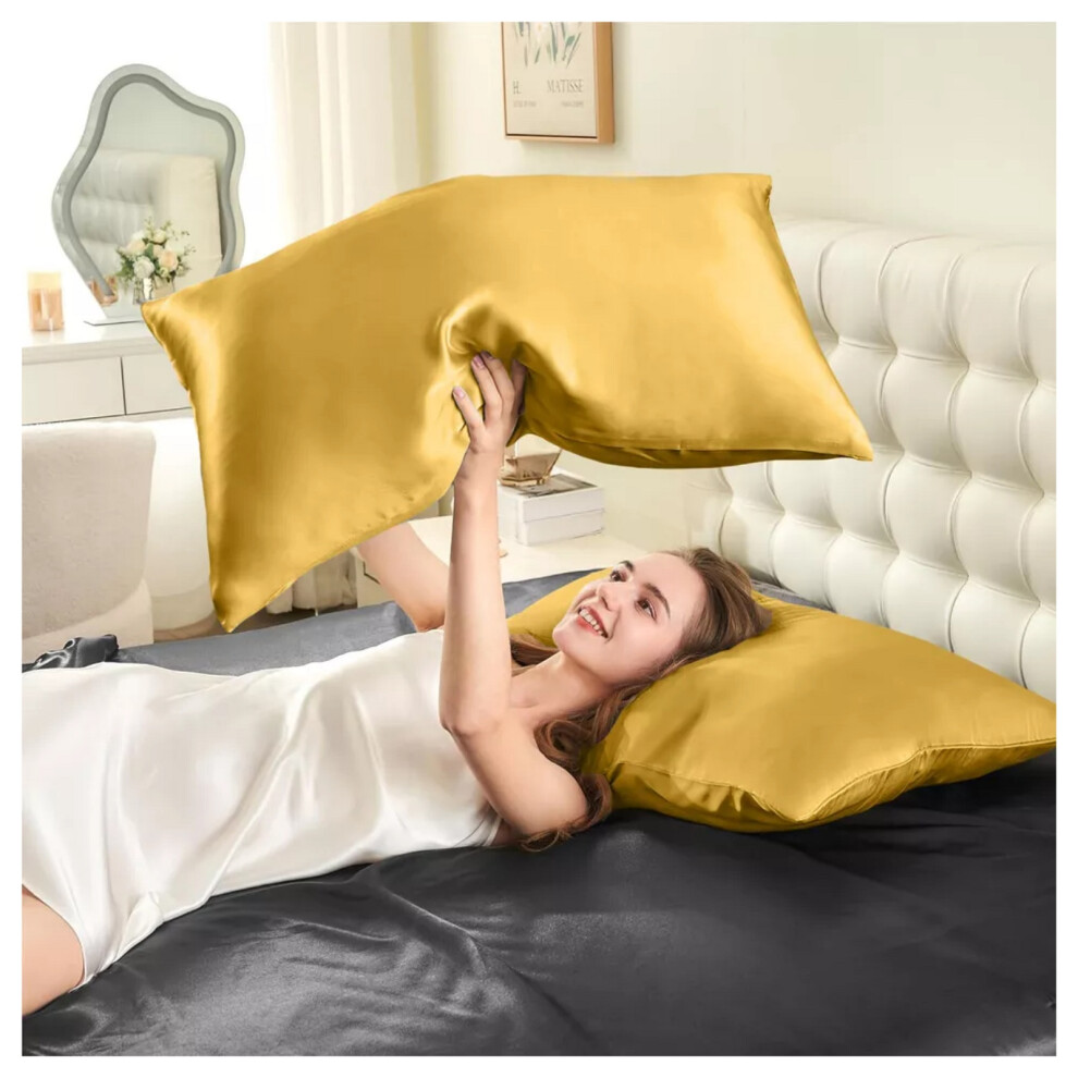 (Ochre/Yellow Pillowcase 2-Pack) Satin Silk Pillowcase For Hair Pack of 1, 2 & 4