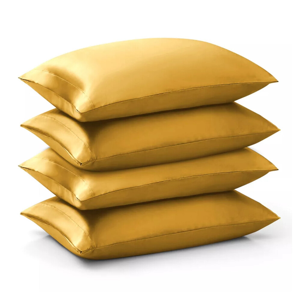 (Ochre/Yellow Pillowcase 4-Pack) Satin Silk Pillowcase For Hair Pack of 1, 2 & 4