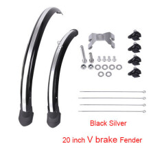 (20inch V blacksilver1) 16 20 inch Bicycle Fender 2pcs Front Rear Mudguard Double Bracing Adjustable