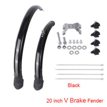 (20inch V black) 16 20 inch Bicycle Fender 2pcs Front Rear Mudguard Double Bracing Adjustable
