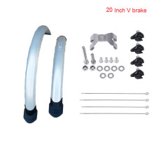 (20inch V silver) 16 20 inch Bicycle Fender 2pcs Front Rear Mudguard Double Bracing Adjustable