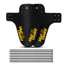 (2 pcs Yellow) 2Pcs Mountain Bike Mudguard 3D Carbon Fiber Twill Fender Front/Rear Tire