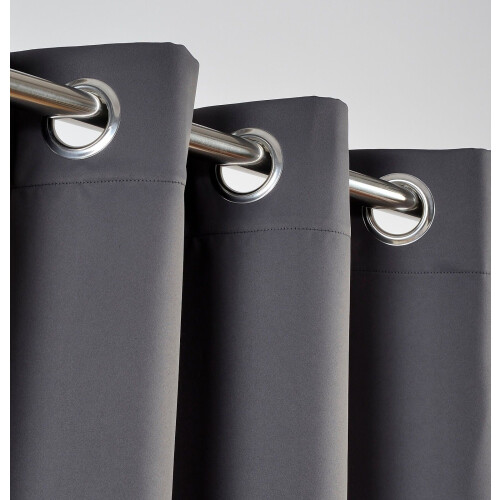 (Dark Grey, 46'' x 54'' (PAIR)) BLACKOUT EYELET CURTAINS READY MADE PAIR+2 TIEBACK 2