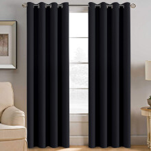 (Black, 66'' x 90'' (PAIR)) BLACKOUT EYELET CURTAINS READY MADE PAIR+2 TIEBACK