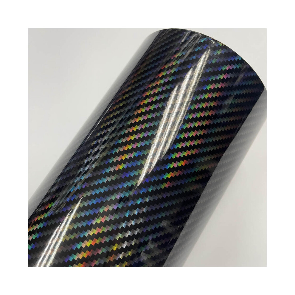 (50Cm X 300Cm, ) Holographic Rainbow Carbon Fiber Vinyl Wrap Film Bubble Free Air Release Black/Red 8902774065792