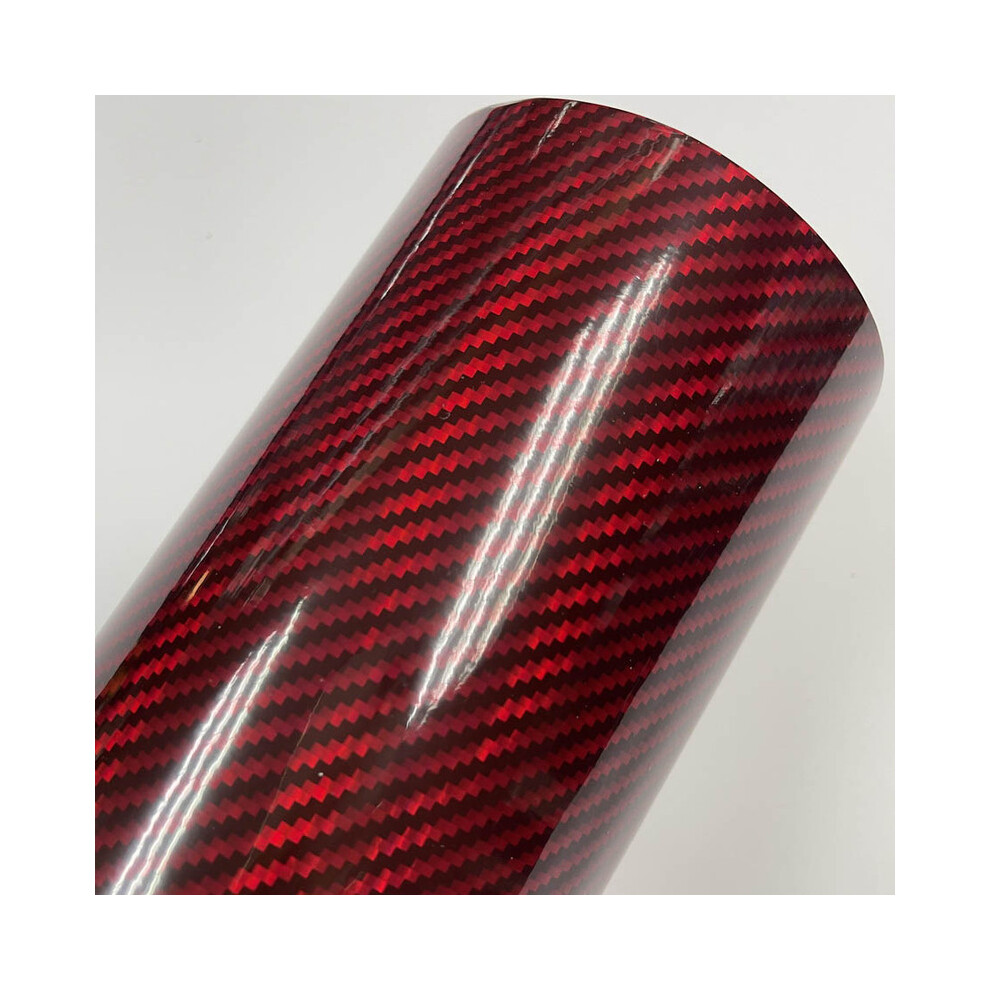 (50Cm X 300Cm, ) Holographic Rainbow Carbon Fiber Vinyl Wrap Film Bubble Free Air Release Red 8902774065822