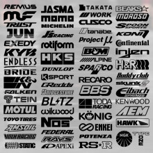 (15CM Length, Black) Random 15pcs Racing Sponsor Stickers and Decals for JDM EDM Race Turbo