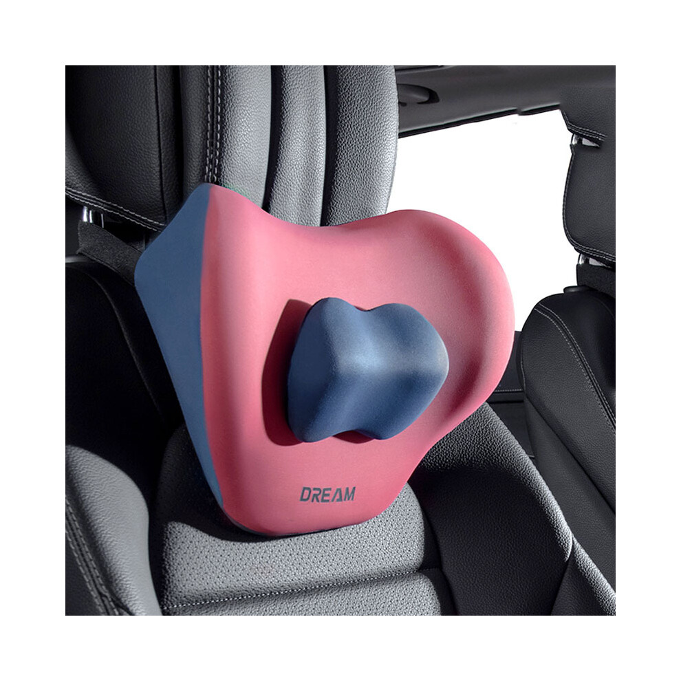 (-Headrest) Car Adjustable Neck Headrest Pillow Waist Support Cushion Breathable Memory Pink 8902774073759