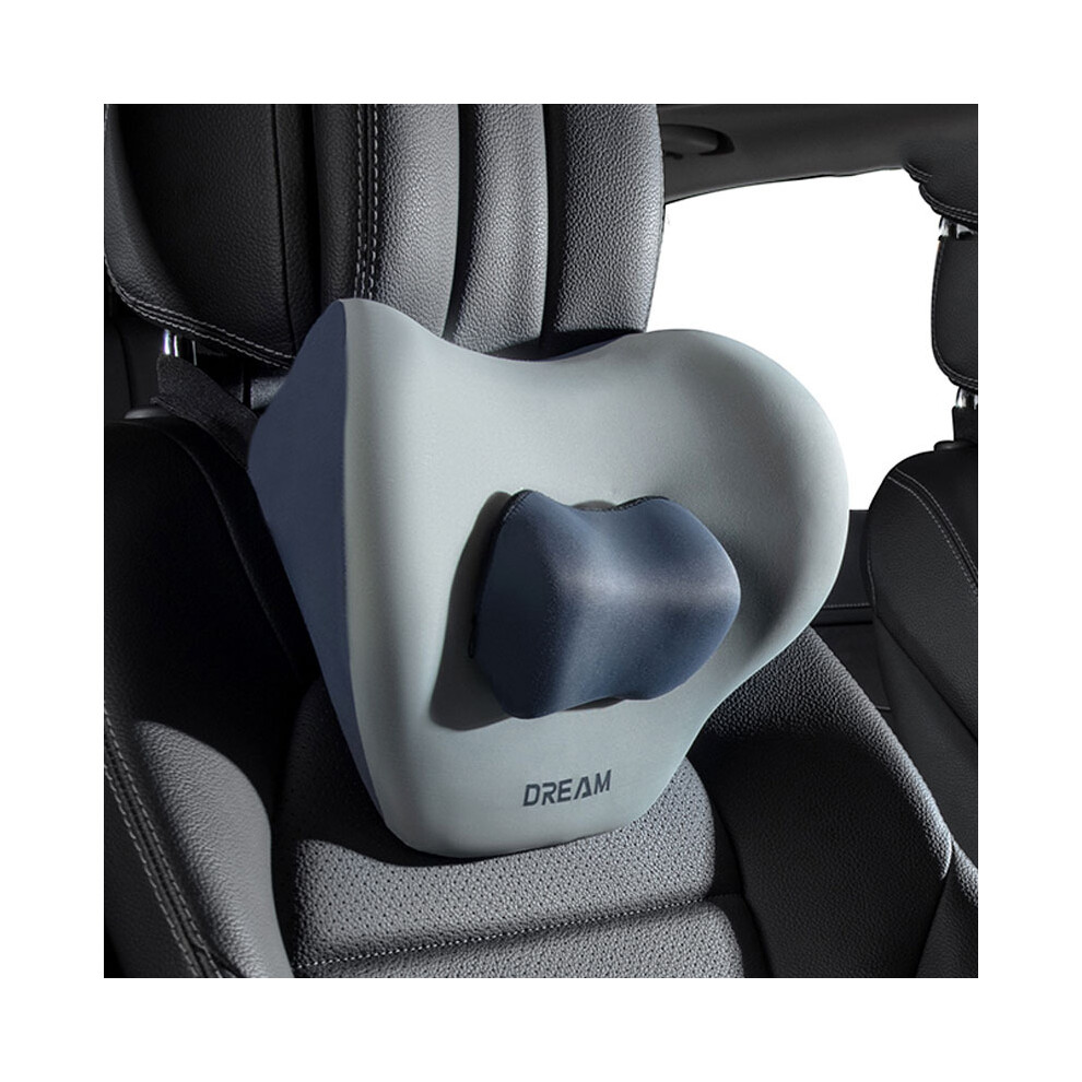 (-Headrest) Car Adjustable Neck Headrest Pillow Waist Support Cushion Breathable Memory Gray 8902774073742