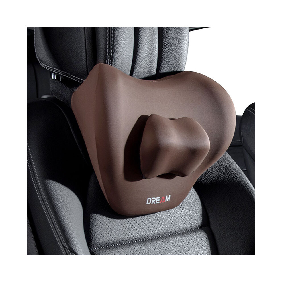 (-Headrest) Car Adjustable Neck Headrest Pillow Waist Support Cushion Breathable Memory Brown 8902774073766