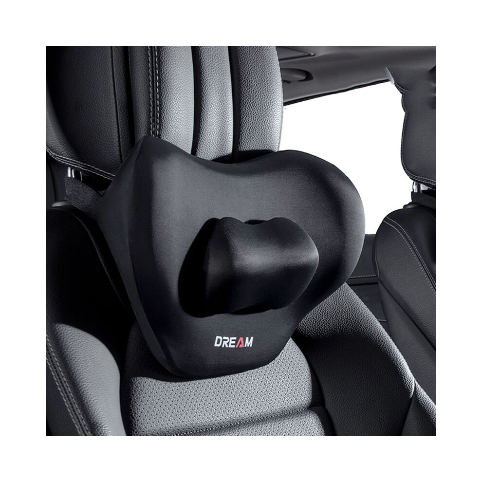 (-Headrest) Car Adjustable Neck Headrest Pillow Waist Support Cushion Breathable Memory Black 8902774073773