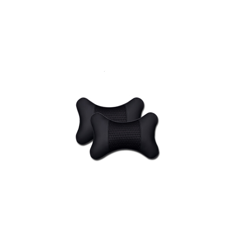 (Black) 2Pcs Pu Leather Knitted Car Pillows Headrest Neck Rest Cushion Support Black 8902774074848