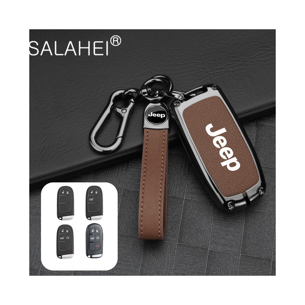 (A- Keychain 2) Car Key Case Cover Protector Shell For Jeep Renegade Wrangler Patriot Brown 8902774079454