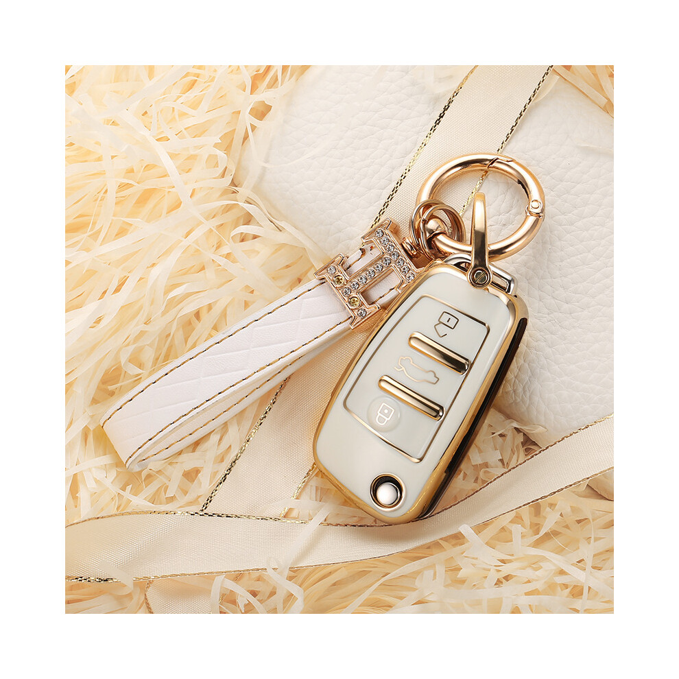 Photos - Remote control MAXPOWER  New TPU Car Key Cover Protector Case For Audi A3 A4 A5 A6L C6 8L 8P B6 (white and keychain)