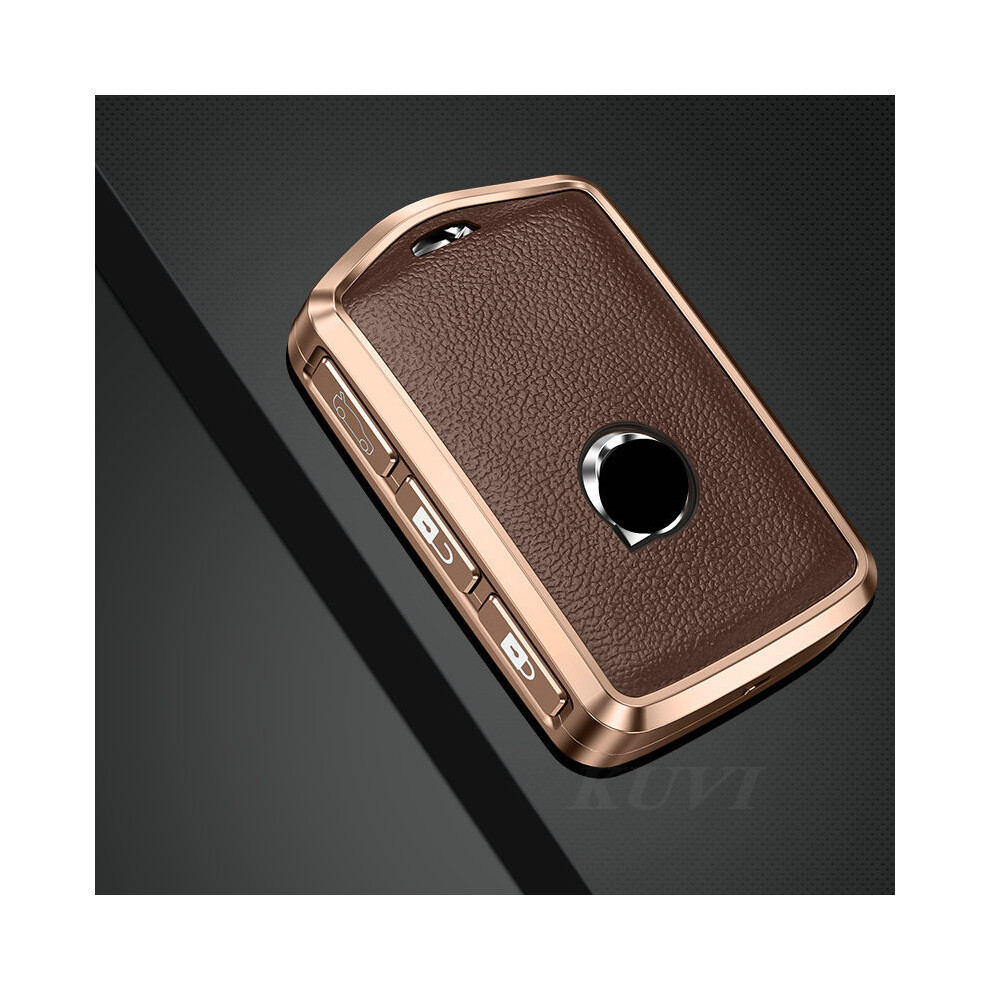 (Brown) Alloy Leather Car Key Case Cover Shell Fob For Volvo Xc40 Xc60 S90 Xc90 Brown 8902774082379