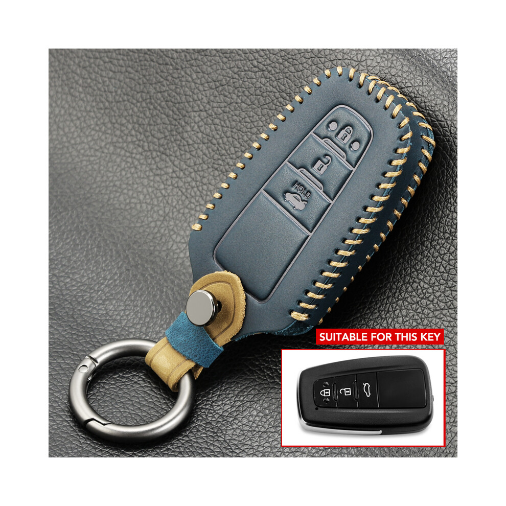 (3 Button ) Leather Key Case For Toyota Camry Chr Corolla Rav4 Avalon Land Cruiser Blue 8902774083093