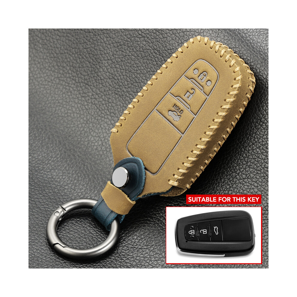 (3 Button ) Leather Key Case For Toyota Camry Chr Corolla Rav4 Avalon Land Cruiser Brown 8902774083109