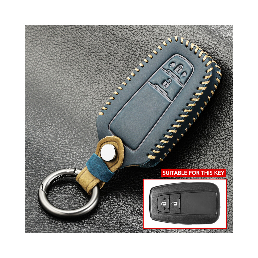 (2 Button ) Leather Key Case For Toyota Camry Chr Corolla Rav4 Avalon Land Cruiser Blue 8902774083116