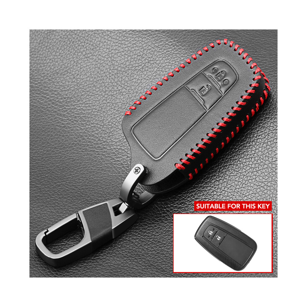 (2 Button ) Leather Key Case For Toyota Camry Chr Corolla Rav4 Avalon Land Cruiser Black 8902774083123
