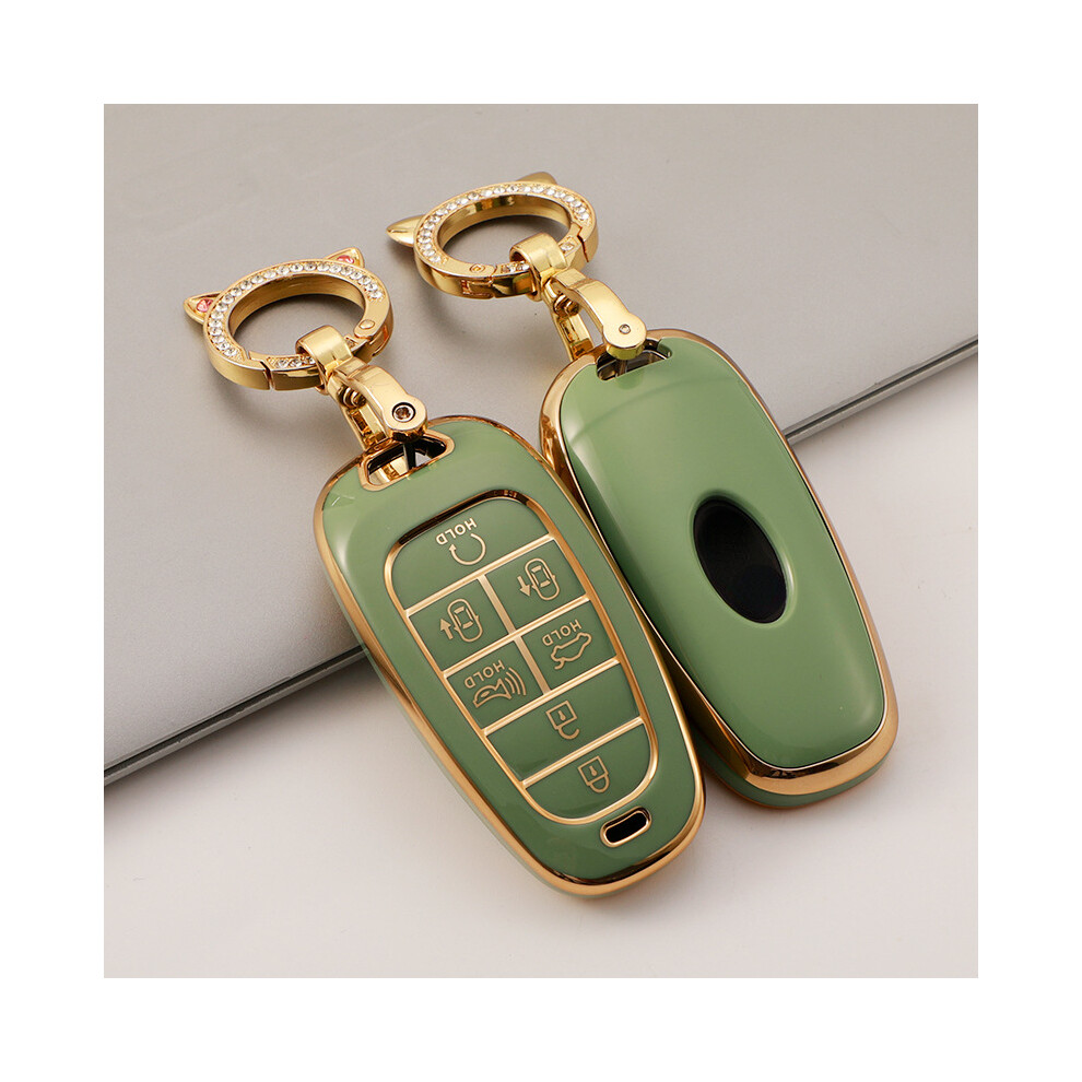 (7 key green buckle) New Electroplated TPU Car Key Cover for Hyundai Santa Fe Tucson 2022