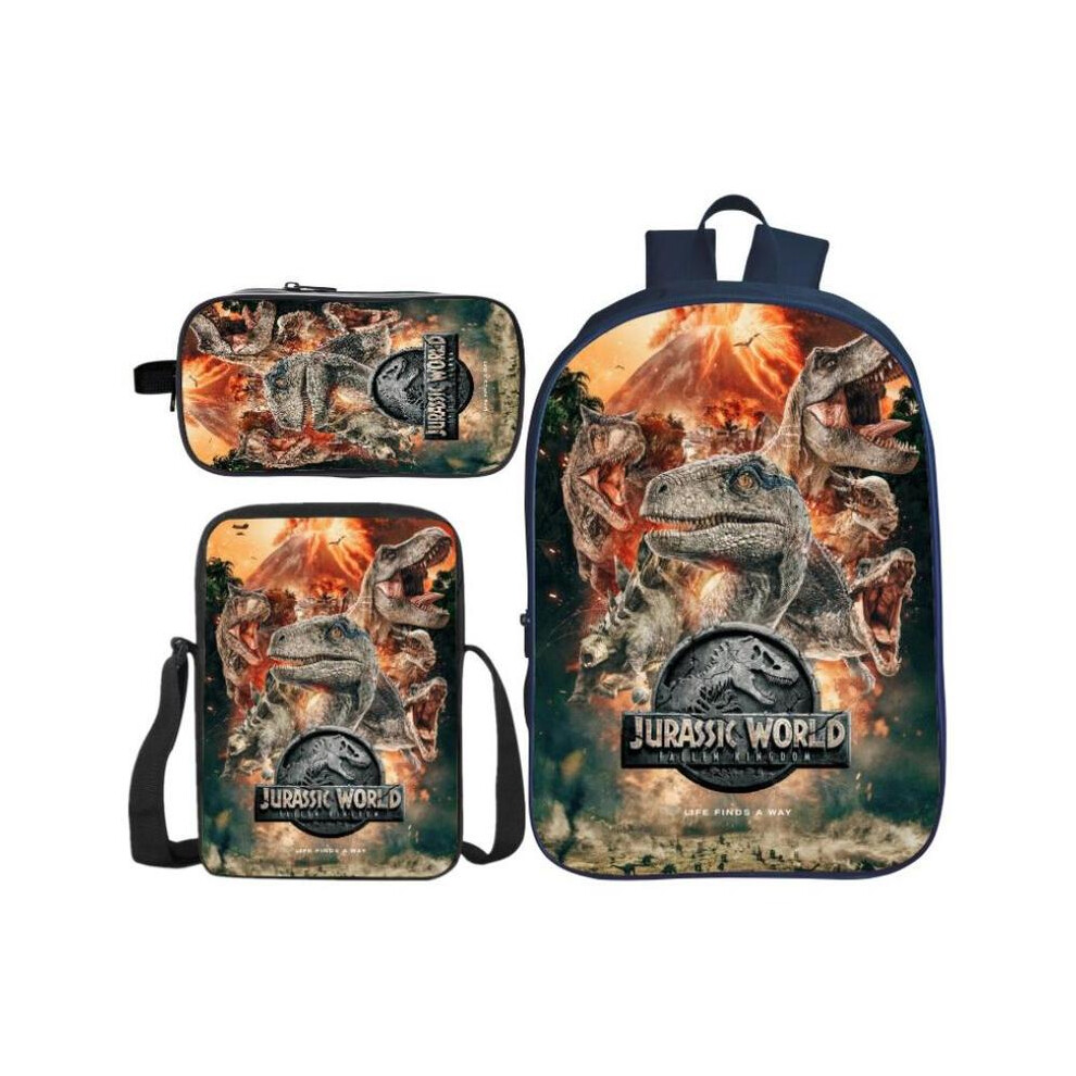 (photo color) 3Pcs/Set Printing 3D Animal Jurassic Park Dinosaur Kids Baby School Backpack
