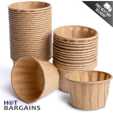 (1000 X 1oz Souffle Cups) 1000 X Brown Round Souffle Cups Waxed Paper Ramekin Size 1oz / 2oz & 4oz Sauce Pot