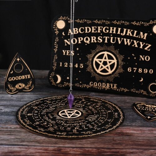 (6 white) Pendulum Dowsing Divination Board with Amethyst Set ( Crystal Dowsing 2