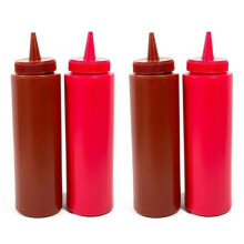 4 x Restaurant 250ml Widemouth Squeeze Oil Sauce Ketchup BBQ Bottle/Dispenser Red and Brown