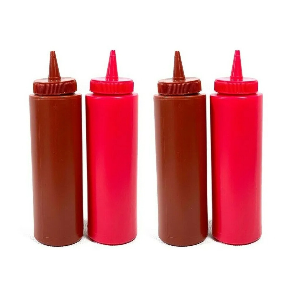 4 x Restaurant 250ml Widemouth Squeeze Oil Sauce Ketchup BBQ Bottle/Dispenser Red and Brown