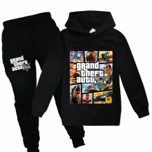 (Black, 8-9 Years) Boys Girls GRAND THEFT AUTO GAME GTA Hoodie Pants Suit Tracksuit Sportswear Set