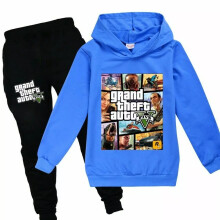 (Blue, 8-9 Years) Boys Girls GRAND THEFT AUTO GAME GTA Hoodie Pants Suit Tracksuit Sportswear Set