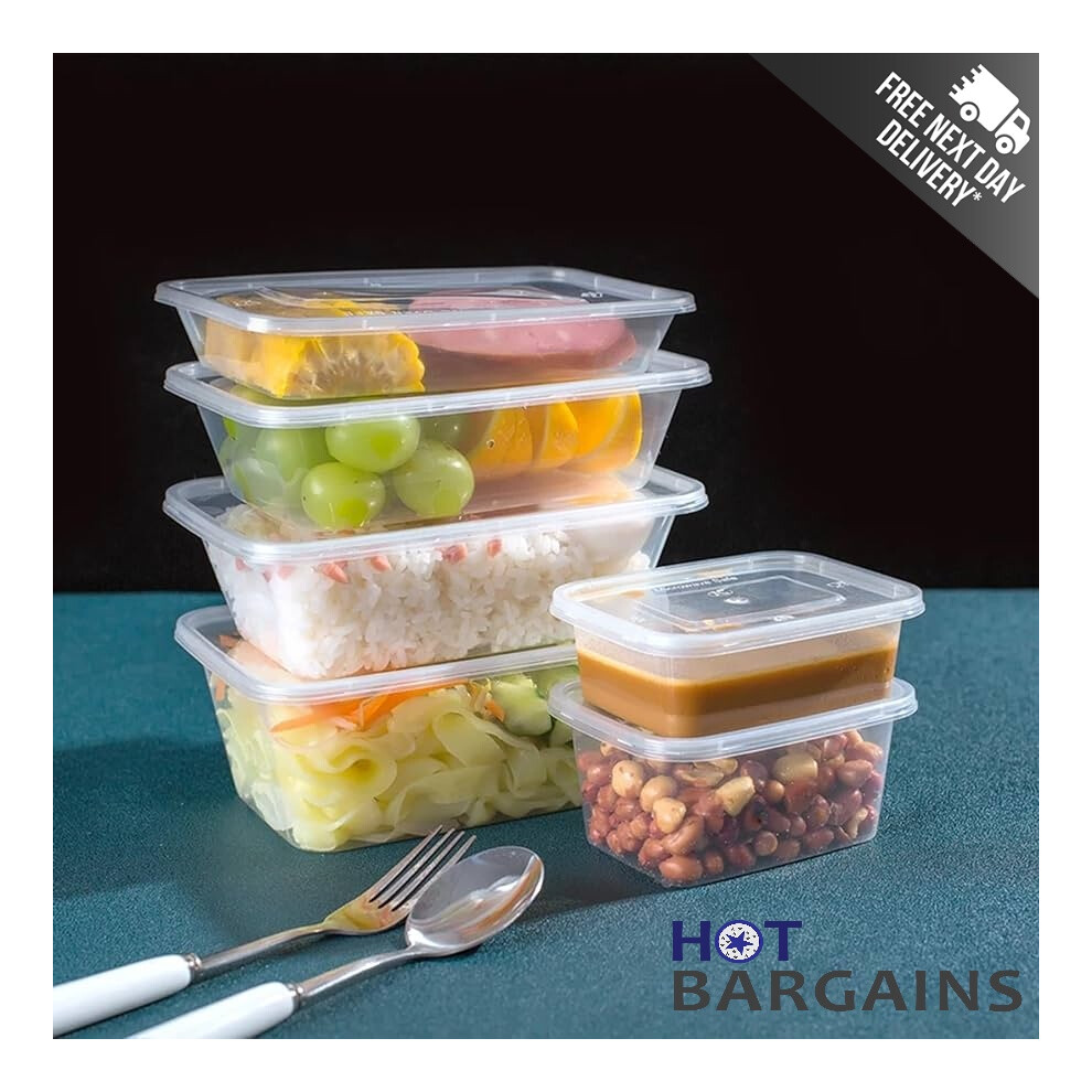 Hot Bargains (50 X 650Ml) 50 X Food Containers With Lids Takeaway Reusable Bpa-Free Microwave & Freezer Safe, Sizes: 500, 650, 750, 1000Ml