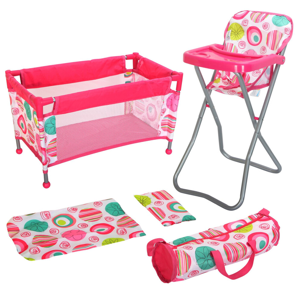 BiBi Doll Baby Doll High Chair & Cot Set Baby Doll Accessories Doll Furniture