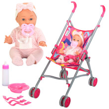 BiBi Doll Set Baby Doll, Stroller Pushchair, Dummy, Utensils & Magic Milk Bottle