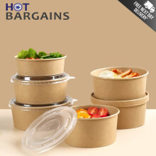 (18oz / 500ml) 50 X Disposable Salad Bowls with Lids Freezer and Microwave Safe for Takeaway Kraft Food Container for Business, Restaurants