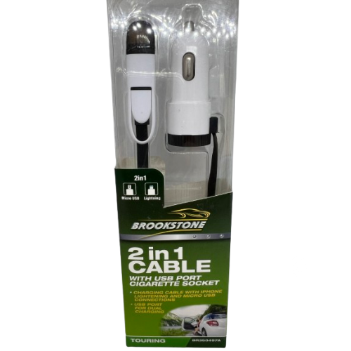 Brookstone brookstone 2in1 cable with usb port cigarette socket micro usb iphone lightening