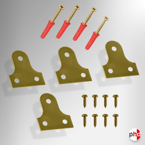 Messing-Spiegelplatten-Aufhängeset (mit Messingschrauben), 4 Stück