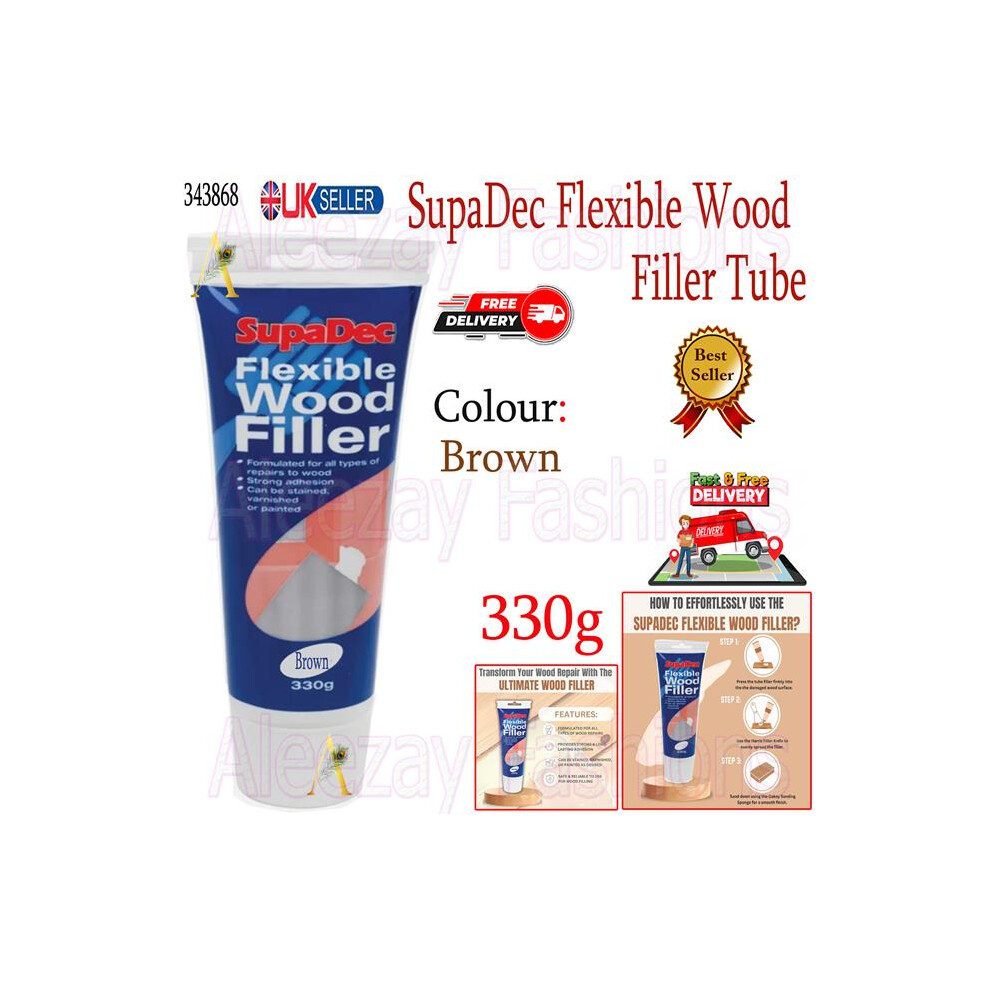 Supadec Flexible Wood Filler Tube Hole, Gap Crack Adhesive 330G Brown 5017193348944